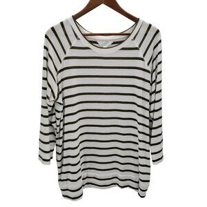 Market & Spruce Womens Long Sleeve Striped Knit Top 1X‎ Plus Green White Casual
